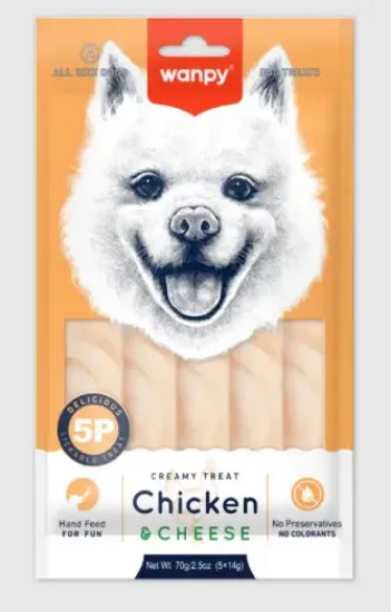 Снимка на Wanpy Dog - Кремообразно лакомство за кучета с пиле и сирене, 5х14гр. в пауч