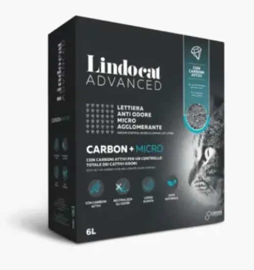 Снимка на Lindo Cat Advanced Carbon+Micro - Котешка постелка,100% бял бентонит с фини гранули, обогатени с активен въглен, 6л.