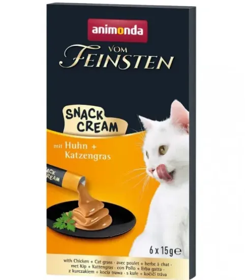 Снимка на Animonda Vom Feinsten Snack Cream - Лакомство за котки с пилешко и котешка трева, 6х15гр.