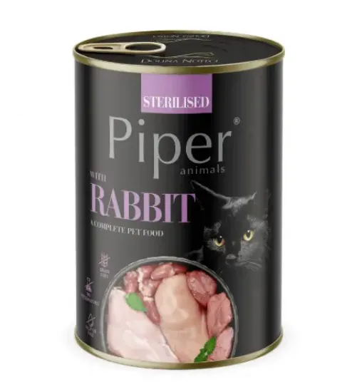 Снимка на Piper Cat - Пълноценна консервирана храна за кастрирани котки със заешко месо, 400 гр./2 броя