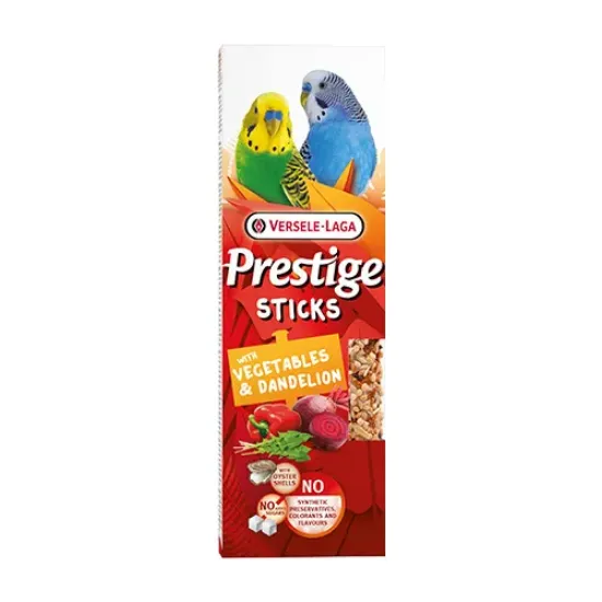 Снимка на Verele-Laga Prestige Sticks Budgies with Vegetables & Dandelion – Лакомство за вълнисти папагали – стикове със зеленчуци и глухарче, 2х30гр.