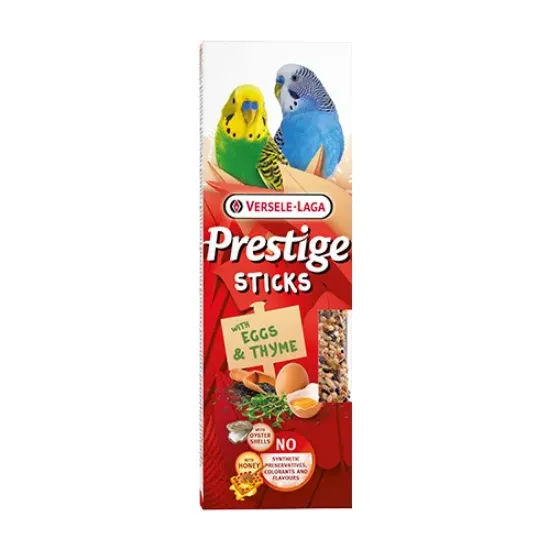 Снимка на Versle-Laga Prestige Sticks Budgies with Eggs & Thyme – Лакомство за вълнисти папагали – стикове с яйца и мащерка, 2х30гр.