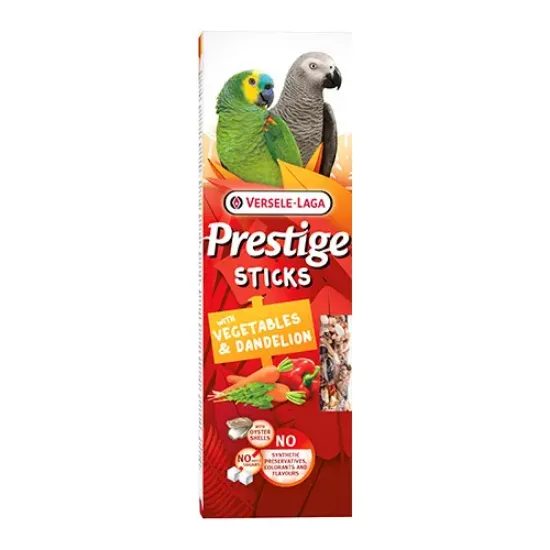 Снимка на Versele-Laga Prestige Sticks Parrots with Vegetables & Dandelion- Лакомство за големи папагали – стикове със зеленчуци и глухарче, 2х70гр.