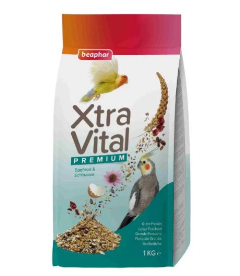 Снимка на Beaphar XtraVital Large Parakeet - Премиум пълноценна храна за средни папагали от семена, плодове и яйчна храна, 1кг.