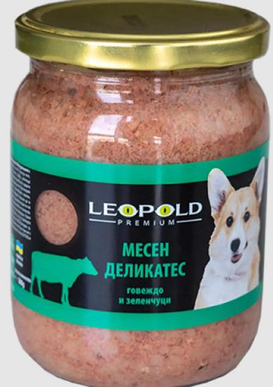 Снимка на Leopold Dog - Пълноценна консервирана месна храна за кучета в зряла възраст, месен деликатес с говеждо и зеленчуци,6 х 500гр.