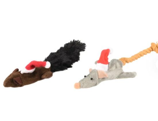 Снимка на Flamingo Toy Mouse Beige Brown Grey Red White - Коледна играчка за котки - плюшени мишки с катнип/2 броя