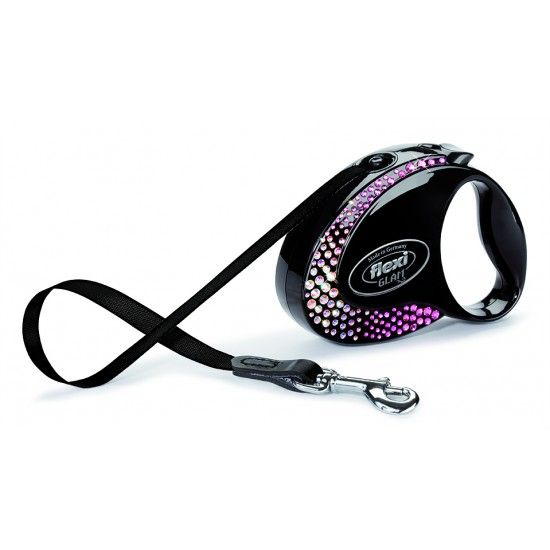 Снимка на Flexi Swarovski GLAM Composition S - Модерен автоматичен повод за кучета, 3 метра лента, до 12 кг - цвят черен