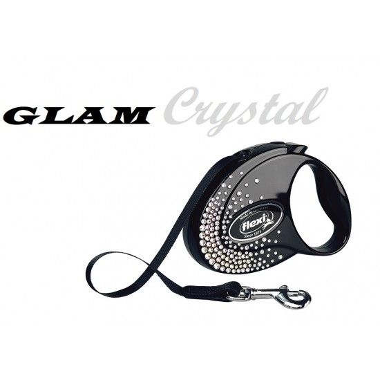 Снимка на Flexi Swarovski GLAM Crystal S - Модерен автоматичен повод за кучета, 3 метра лента, до 12 кг - цвят черен