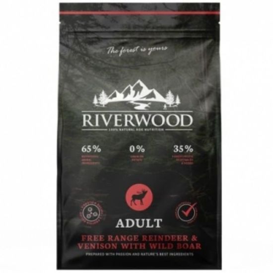 Снимка на Riverwood Adult - Пълноценна суха храна, специално разработена за възрастни кучета с активен начин на живот, с месо от северен елен и див глиган,12 кг.