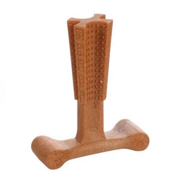 Снимка на Flamingo Toy Bamboo Small - Дентална играчка за кучета от бамбук и найлон с вкус на говеждо, 10.5 см.