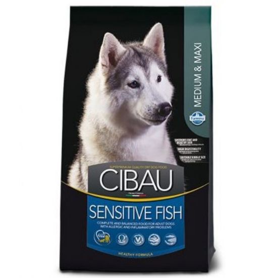 Снимка на Farmina Cibau Sensitive Fish Medium / Maxi - Пълноценна и балансирана храна с рибно месо за средни и големи възрастни кучета с храносмилателни проблеми и алергии, 12 кг.