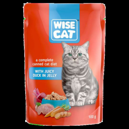 Снимка на Wise Cat - Пауч за котки, вкусни парченца патешко месо в сос, 100 гр