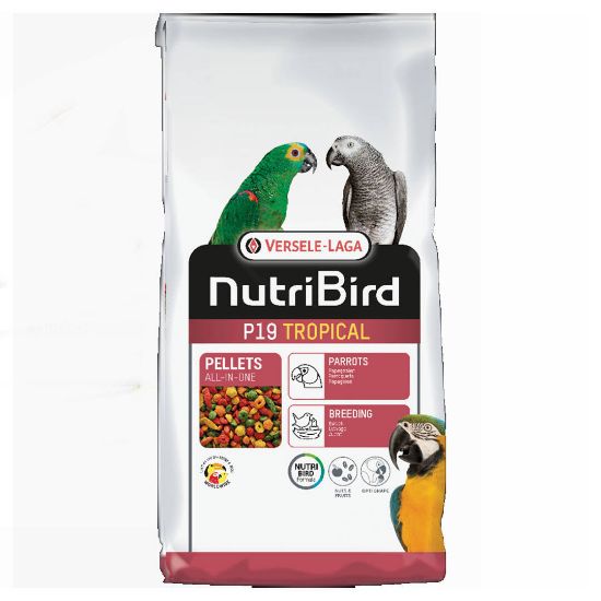 Снимка на Versele-Laga Nutribird P19 Tropical - Пълноценна храна за големи папагали при развъждане – екструдирани пелети – многоцветни с тропически вкус, 10 кг.