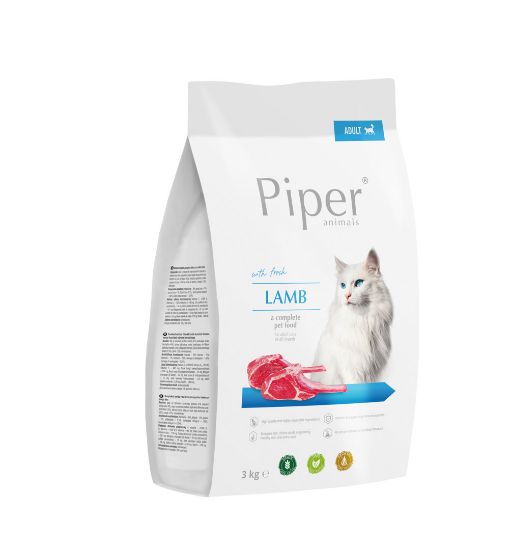 Снимка на Piper Cat Lamb Adult - Гранулирана храна за израснали котки, без зърно, с прясно агнешко месо, омега 3 и омега 6,  3 кг.