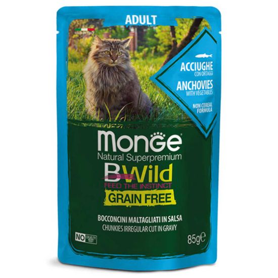 Снимка на Monge Natural Superpremium BWild Grain Free Adult Cat  - Премиум пауч за израснали котки, без зърно, с аншоа и зеленчуци, 85 гр./6 броя