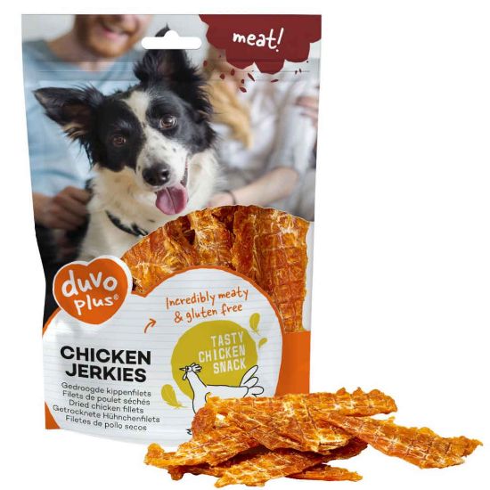 Снимка на Duvo Plus Chicken jerkies - Вкусно лакомство за кучета , парченца с пилешко месо, 100 гр./2 пакета