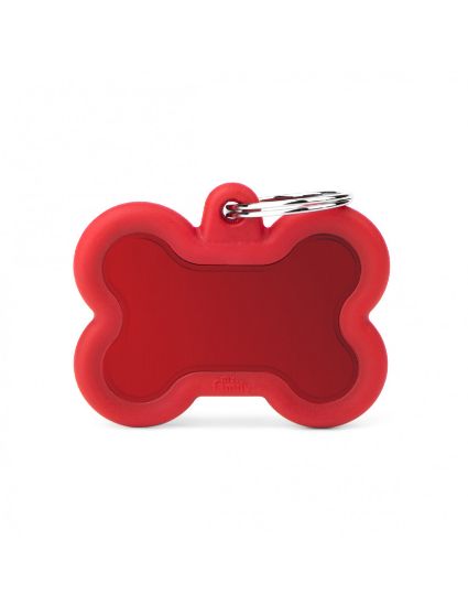 Снимка на My Family Id Tag - Елегантен алуминиев кучешки адресник медальон във форма на кокал - червен