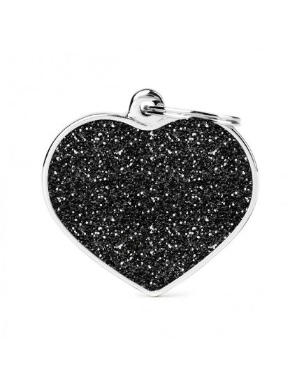 Снимка на My Family Heart Id Tag - Елегантен кучешки адресник медальон във форма на сърце - черен