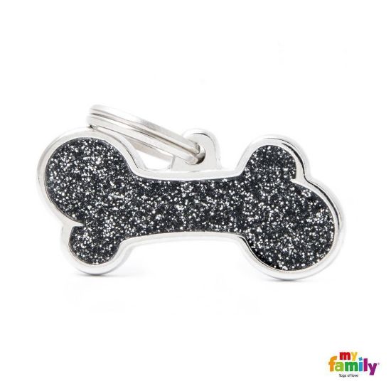 Снимка на My Family Big Bone Id Tag - Елегантен кучешки адресник медальон във форма на кокал - черен