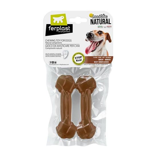 Снимка на Ferplast GoodBite Natural Medium - Лакомство за кучета - кокал за дъвчене от царевично нишесте с вкус на телешко , 13,5 x 4,4 x h 2,1 -2 х 70 гр.