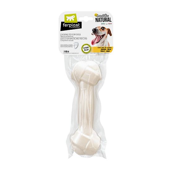 Снимка на Ferplast GoodBite Natural Large - Лакомство за кучета - кокал за дъвчене от царевично нишесте с вкус на пилешко , 1 брой- 17 см.