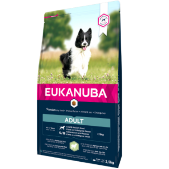 Снимка на Eukanuba Adult Small and Medium Lamb and Rice - Пълноценна суха храна за израснали кучета от малки и средни породи с агнешко и ориз, 2.5 кг.
