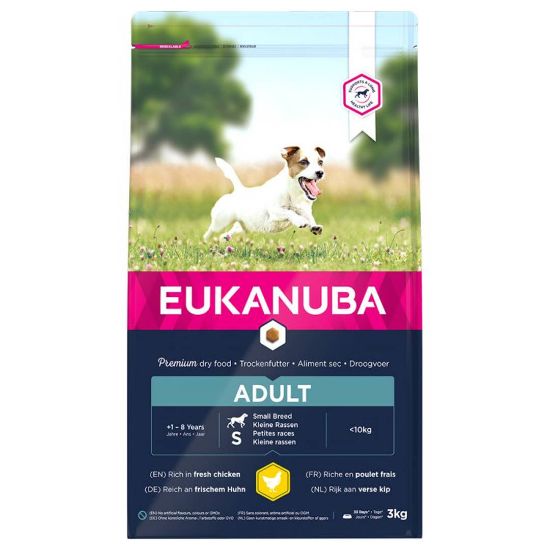 Снимка на Eukanuba Adult Small Breed - Балансирана храна за израснали кучета от малки породи с пилешко и пуешко месо, 3 кг.