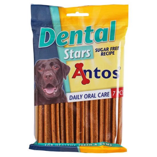 Снимка на Antos Dental Stars - Премиум дентално лакомство за кучета , вкусни звезди от пилешко месо, 2 броя х 100 гр.