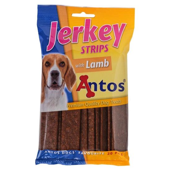 Снимка на Antos Jerkey Strips Lamb - Премиум лакомство / награда за кучета , ленти с агнешко месо , 3 пакета х 20 броя.