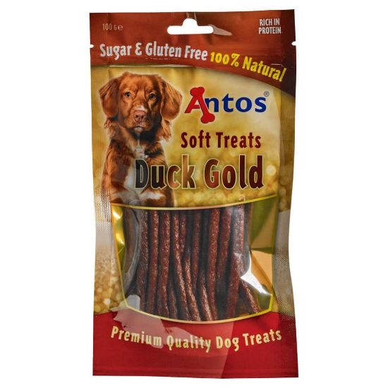 Снимка на Antos Duck Gold - Премиум лакомство за кучета, без зърно, меки пръчици с агнешко месо, 2 броя х 100 гр.