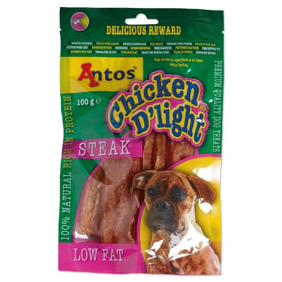 Снимка на Antos Chicken D'light Steak - Премиум лакомство/награда с ниско съдържание на мазно,без зърно, с пилешко месо, 2 броя х 100 гр.