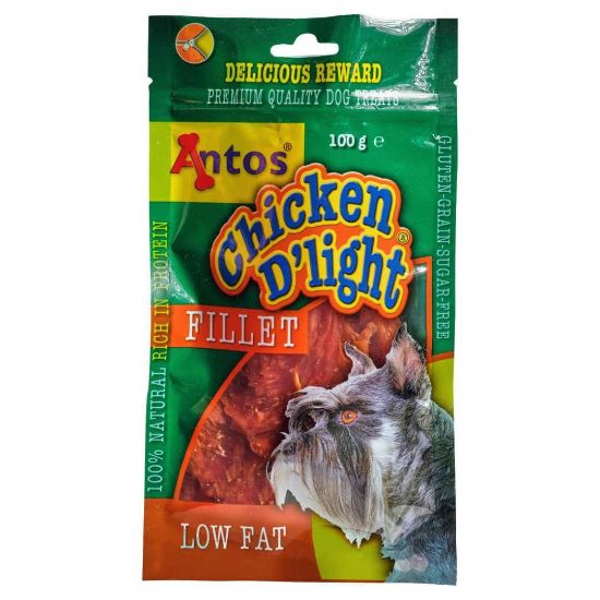 Снимка на Antos Chicken D'light Fillet - Премиум лакомство/ награда за кучета , без зърно ,пилешко филе, 2 броя х 100 гр.
