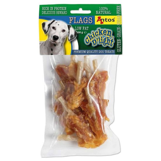 Снимка на Antos Chicken D'light Flags - Премиум лакомство за кучета ,без зърно, пилешки флагчета с ниско съдържание на мазно, 2 броя х 100 гр.