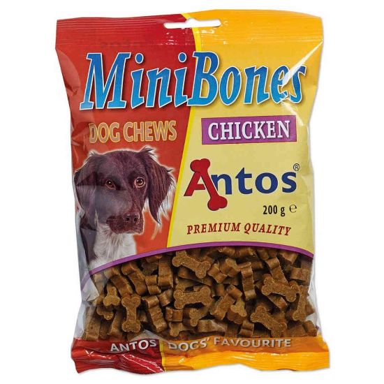 Снимка на Antos Mini Bones Chicken - Премиум лакомство / награда за кучета , кокалчета с пилешко месо, 3 броя х 200 гр.
