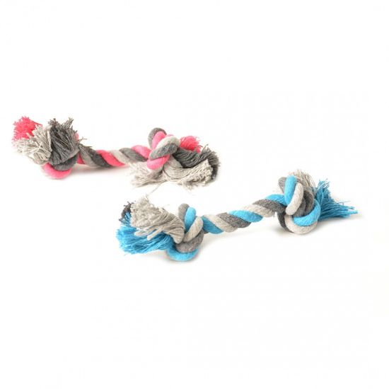 Снимка на Duvo Plus Tug Toy Knotted Cotton With 2 Knots - Кучешка играчка - въже с два възела за дъвчене и дърпане 12 см. синя/розова