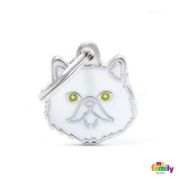 Снимка на My Family Cat Tag  - Ръчно изработен адресник , Бяла Персийска котка 2.1 см/ 2.0 см. 1