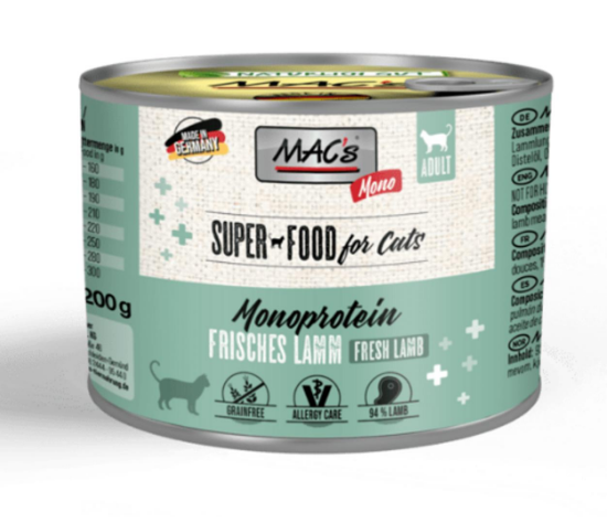 Снимка на Mac's Cat Adult Monoprotein консерва с агнешко, моркови и вечерна иглика за чувствителни котки