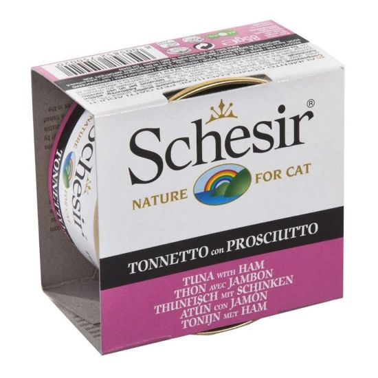 Снимка на Schesir Tuna&Ham In Jelly -Консервирана храна за израснали котки с риба тон и шунка в желе, 4 броя х 85 гр.