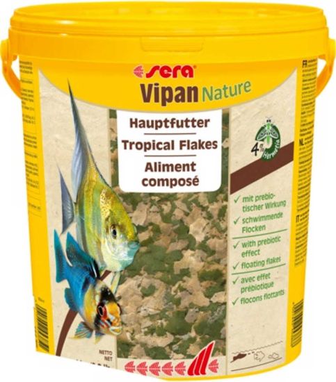 Снимка на Sera Vipan Nature  - Храна за всички видове рибки с инсекти и пребиотици,без оцветители и консерванти,едра люспа 20 000 мл.4 кг.