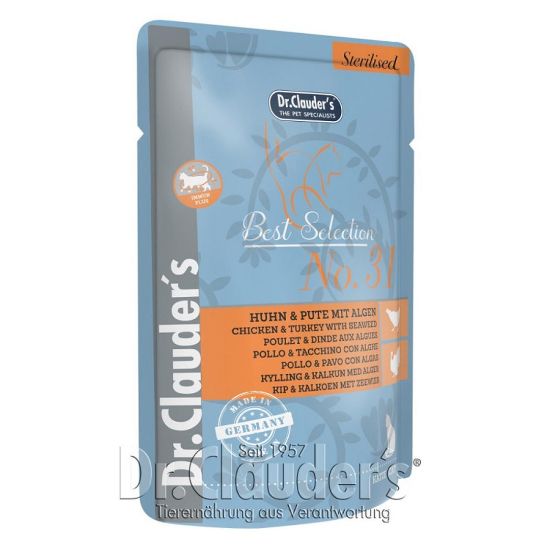 Снимка на Dr. Clauder's Best Selection Sterilised Adult Chicken&Turkey With Seaweed-Храна за кастрирани котки с пиле пуйка и морски водорасли, 85гр