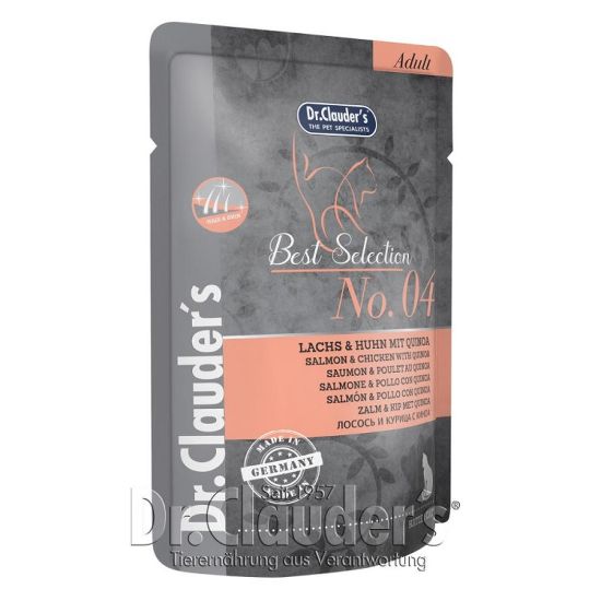 Снимка на Dr.Clauder's Best Selection Adult Salmon&Chicken With Quinoa-Храна за възрастни котки със сьомга,пиле и киноа, 4 броя х 85 гр.