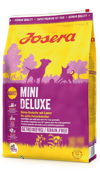 Снимка на Josera Dog Mini Deluxe - Пълноценна суха храна за израснали кучета от малки породи с агнешко месо и картофи, 900 гр.