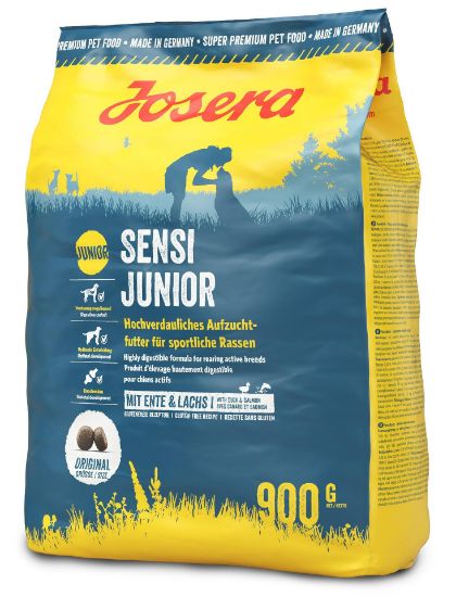 Снимка на Josera Dog Sensi Junior - Пълноценна суха храна за подрастващи чувствителни или спортуващи кучета с пилешко, патешко месо и ориз, 900 гр.
