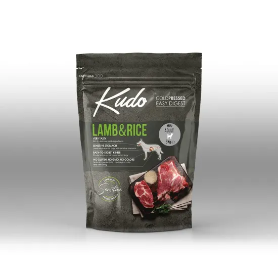 Снимка на Kudo Low Grain Lamb - Rice Mini Adult - Суха храна за кучета с агнешко месо и ориз за мини породи над 1 година, 3 кг.