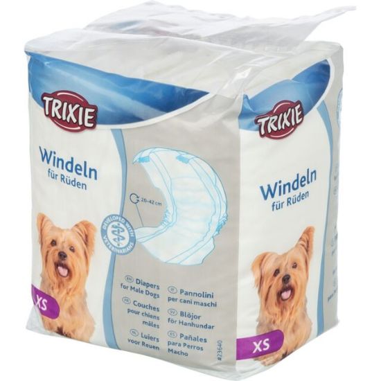 Снимка на Trixie Diapers for Male Dogs Пелени за мъжки кучета регулируеми XS (20–42 см) – 12 бр.