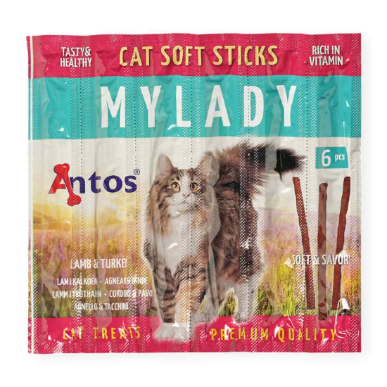 Antos My Lady - Котешко лакомство, без зърно, пръчици с агне и пуйка, 3 пакета х пръчици (30 гр. )