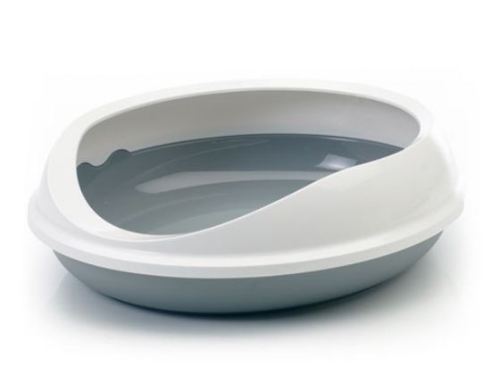 Savic Figaro - Котешка тоалетна ,модерен дизайн, овал, с висок борд, бяло/сиво 55x48.5x15.5 см.