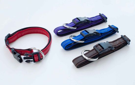 Миазоо Ексклузив- Нашийник лента за кучета , регулируем,мек, светлоотразителни нишки 15мм/30-45см черно/кафяво