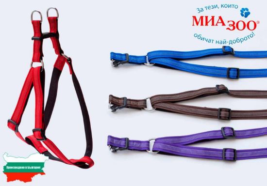 Миазоо Ексклузив-Нагръдник лента за кучета, светлоотразителни нишки,мек 10мм черно/кафяв 30 до 42 см.