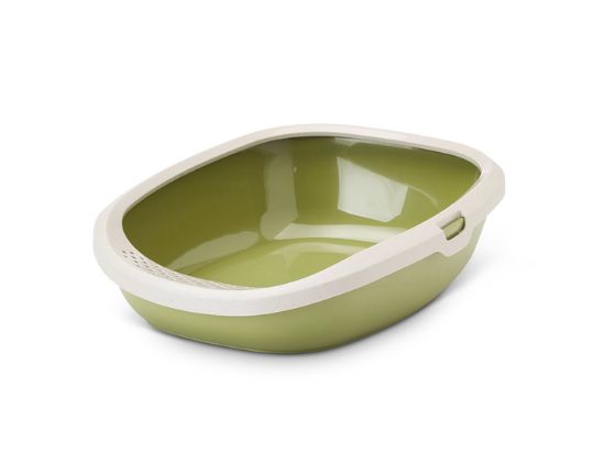 Savic Gizmo Happy Planet - Котешка тоалетна къща с ринг против изсипване на пясък/силикон, 44x35.5x12.5см - мока, гранит/зелено